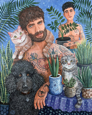 Original art for sale at UGallery.com | Plants and Pets by Johansen Newman | $5,200 | acrylic painting | 32' h x 25.5' w | photo 1