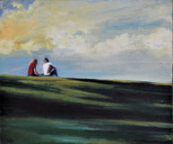 Original art for sale at UGallery.com | The Conversation by Benjamin Thomas | $575 | acrylic painting | 10' h x 12' w | thumbnail 1