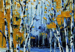 Birches in Blue by Lisa Elley |  Side View of Artwork 