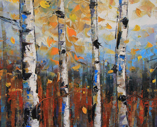 Birch Trees of Fall by Lisa Elley |   Closeup View of Artwork 