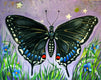 Original art for sale at UGallery.com | Black Butterfly by Kira Yustak | $975 | acrylic painting | 22' h x 28' w | thumbnail 1