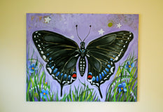 Original art for sale at UGallery.com | Black Butterfly by Kira Yustak | $975 | acrylic painting | 22' h x 28' w | thumbnail 3