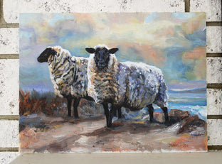 Original art for sale at UGallery.com | Black Faced Sheep, Devon by Jan Fontecchio Perley | $625 | oil painting | 12' h x 16' w | photo 3