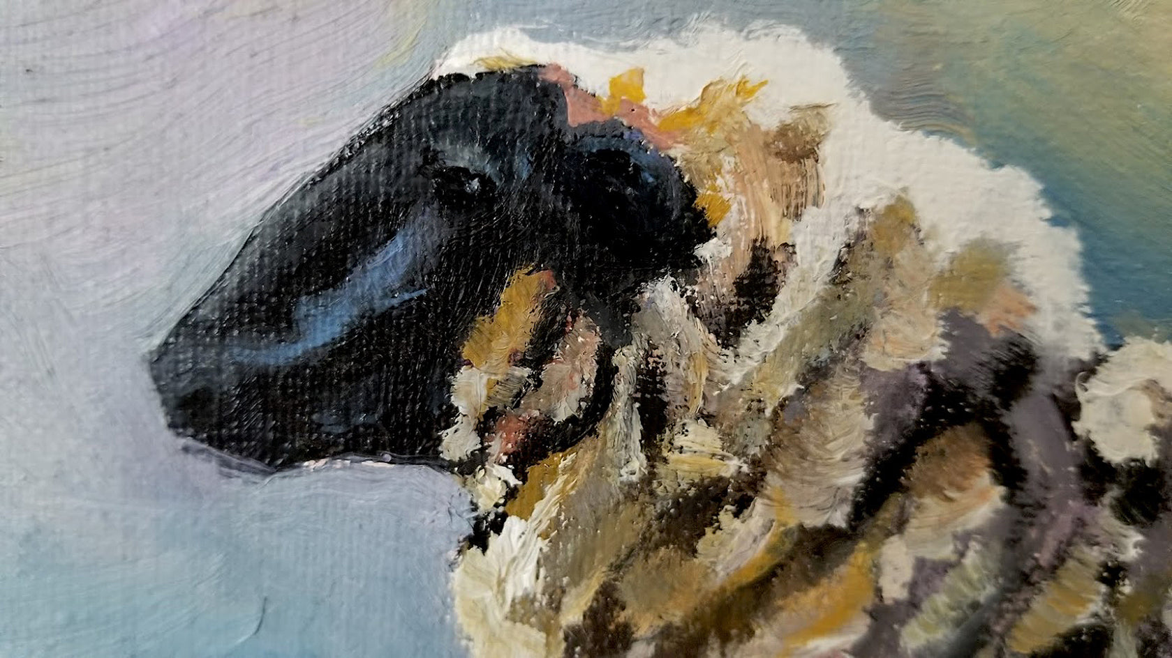 Black Faced Sheep, Devon by Jan Fontecchio Perley |  Closeup View of Artwork 