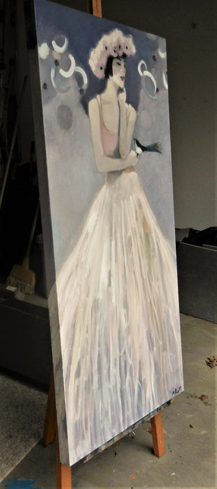 Original art for sale at UGallery.com | Blushing Woman with Bird by Mary Pratt | $2,525 | oil painting | 48' h x 24' w | photo 2
