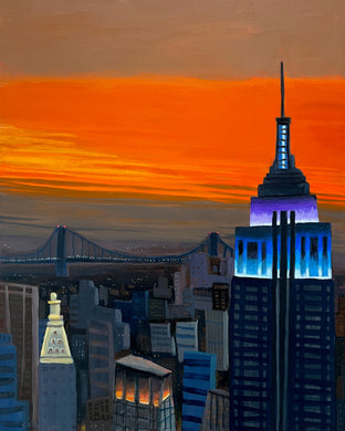 Original art for sale at UGallery.com | Empire State Building and an Orange Sky by Brian Callaghan | $1,175 | mixed media artwork | 30' h x 24' w | photo 1