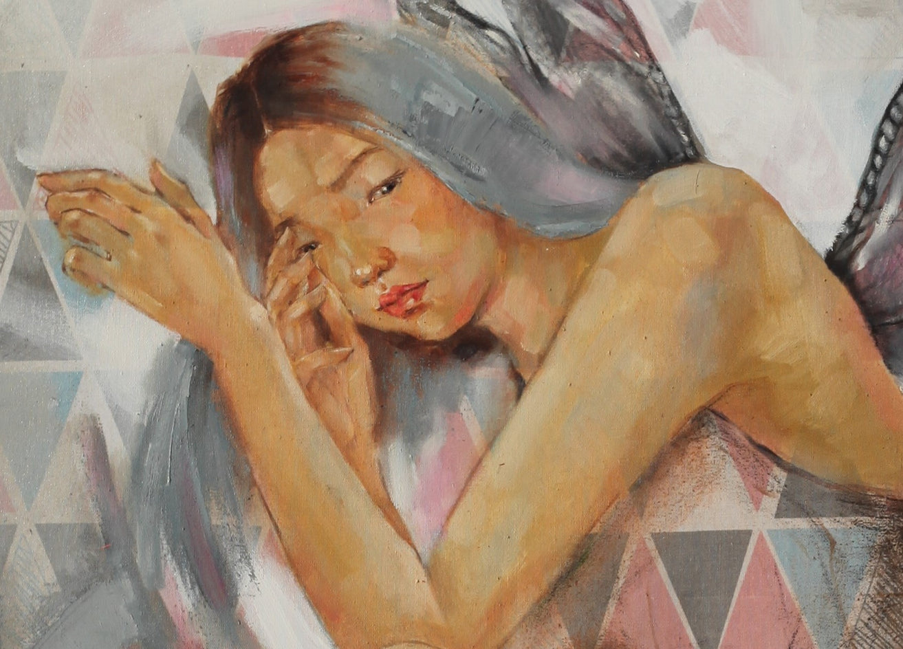 Inside Out /Grey/ by Mika Burt |  Closeup View of Artwork 