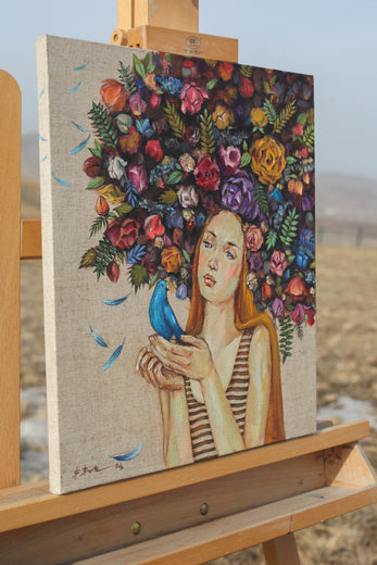 The Blue Bird by Mika Burt |  Side View of Artwork 