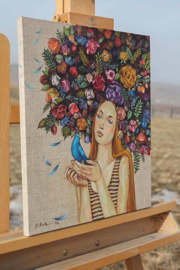 The Blue Bird by Mika Burt |  Side View of Artwork 