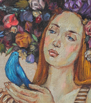 Original art for sale at UGallery.com | The Blue Bird by Mika Burt | $1,200 | oil painting | 15.75' h x 13.78' w | photo 4