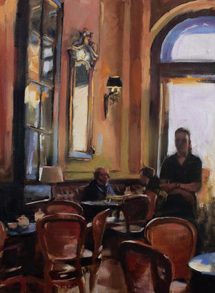 Original art for sale at UGallery.com | Cafe in Budapest by Jonelle Summerfield | $575 | oil painting | 16' h x 12' w | photo 1
