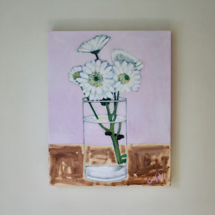Original art for sale at UGallery.com | White Flowers on Textured Table by Carey Parks | $1,075 | acrylic painting | 28' h x 22' w | photo 3