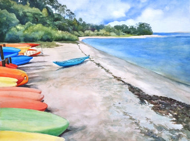 watercolor painting by Catherine McCargar titled Kayaks