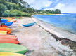 Original art for sale at UGallery.com | Kayaks by Catherine McCargar | $1,150 | watercolor painting | 18' h x 24' w | thumbnail 1