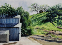 Original art for sale at UGallery.com | Shadowed Hill Behind the Barn by Catherine McCargar | $775 | watercolor painting | 11' h x 15' w | thumbnail 1