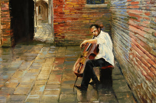 Cellist in the Winding Paths by Onelio Marrero |   Closeup View of Artwork 