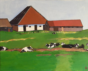 Original art for sale at UGallery.com | Farmhouse with Cows by Laura (Yi Zhen) Chen | $550 | acrylic painting | 16' h x 20' w | photo 1