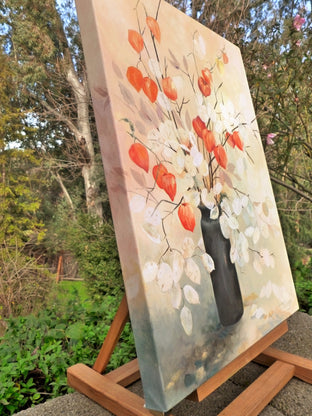 Chinese Lanterns and Lunaria by Catherine McCargar |  Side View of Artwork 
