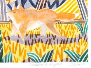 Original art for sale at UGallery.com | Two Foxes Meeting by Javier Ortas | $1,800 | watercolor painting | 19.68' h x 27.55' w | photo 4