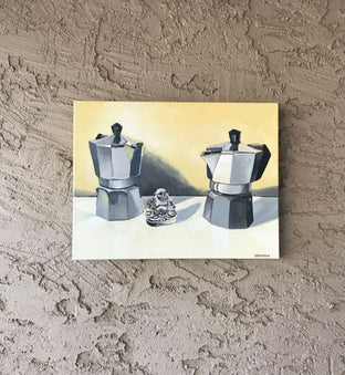 Original art for sale at UGallery.com | Coffee Bliss by Rachel Srinivasan | $450 | oil painting | 14' h x 18' w | photo 3