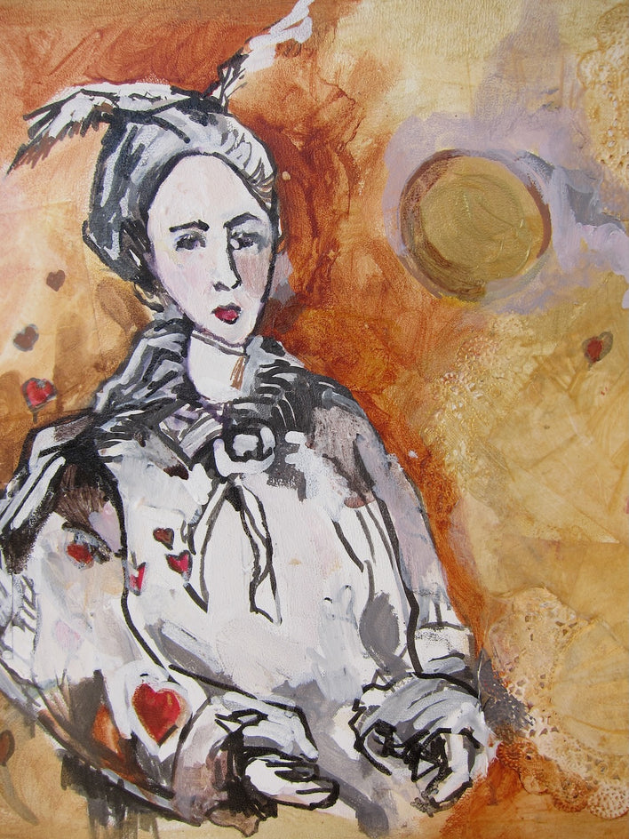 Hearts on Her Sleeve by Colette Wirz Nauke |  Closeup View of Artwork 