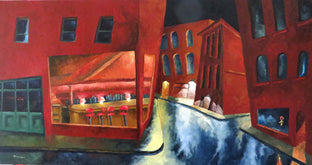 Original art for sale at UGallery.com | Corner Restaurant by Mitchell Freifeld | $1,000 | oil painting | 22' h x 42' w | photo 1