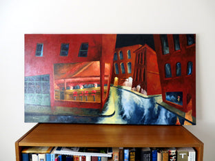 Original art for sale at UGallery.com | Corner Restaurant by Mitchell Freifeld | $1,000 | oil painting | 22' h x 42' w | photo 3