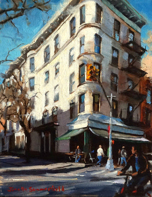 Original art for sale at UGallery.com | Corner Bistro in the West Village by Jonelle Summerfield | $500 | oil painting | 14' h x 11' w | photo 1