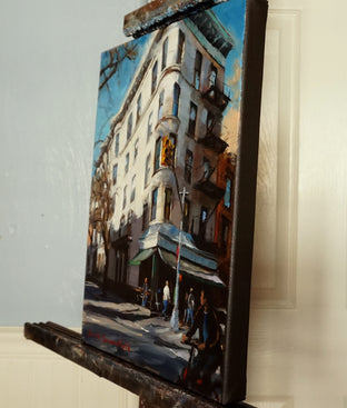 Original art for sale at UGallery.com | Corner Bistro in the West Village by Jonelle Summerfield | $500 | oil painting | 14' h x 11' w | photo 2