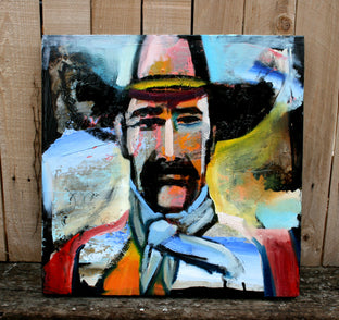 Original art for sale at UGallery.com | Cowboy 3- Pink Hat by Scott Dykema | $1,075 | mixed media artwork | 18' h x 18' w | photo 4