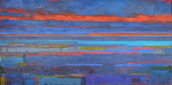oil painting by Srinivas Kathoju titled Ice Blue Lake and the Horizon