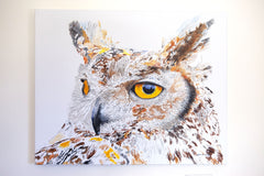 Original art for sale at UGallery.com | Max the Great Horned Owl Hearing Hooting by Emil Morhardt | $1,375 | acrylic painting | 24' h x 30' w | thumbnail 3