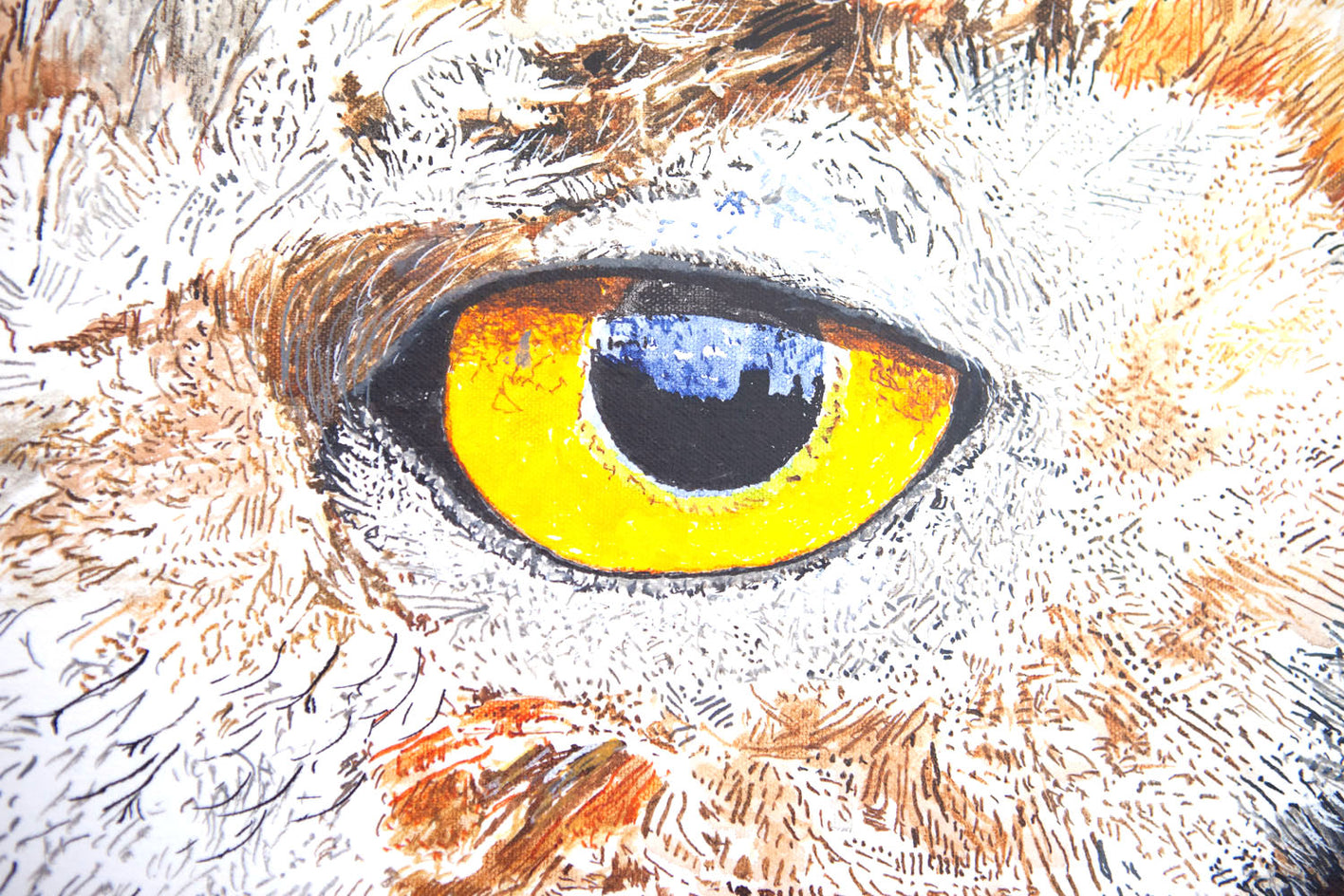 Max the Great Horned Owl Hearing Hooting by Emil Morhardt |  Closeup View of Artwork 