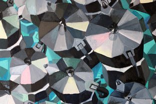 Blue-Green Cubist Cafe by Rachel Srinivasan |   Closeup View of Artwork 