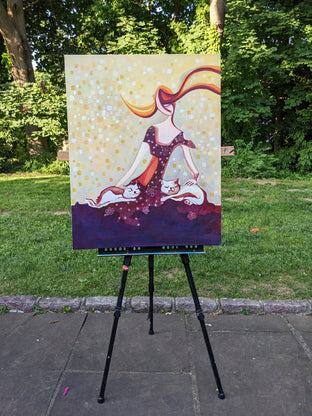 Original art for sale at UGallery.com | Lady with Cats by Diana Elena Chelaru | $1,775 | acrylic painting | 30' h x 24' w | photo 3