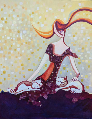 Original art for sale at UGallery.com | Lady with Cats by Diana Elena Chelaru | $1,775 | acrylic painting | 30' h x 24' w | photo 1