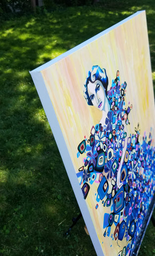 Woman in a Blue Dress by Diana Elena Chelaru |  Side View of Artwork 