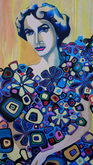Woman in a Blue Dress by Diana Elena Chelaru |   Closeup View of Artwork 