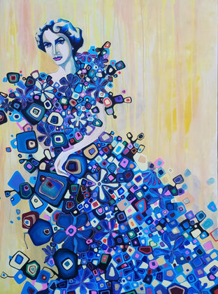 Original art for sale at UGallery.com | Woman in a Blue Dress by Diana Elena Chelaru | $2,475 | acrylic painting | 40' h x 30' w | photo 1