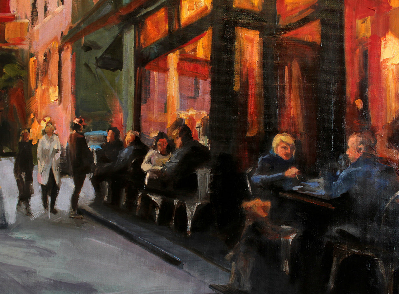 Dinnertime in the West Village by Jonelle Summerfield |  Closeup View of Artwork 