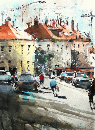 Original art for sale at UGallery.com | Out of My Studio by Maximilian Damico | $600 | watercolor painting | 15' h x 11' w | photo 1