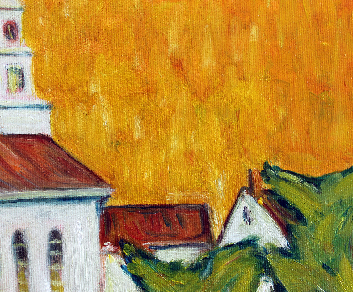 Evening, Stowe Community Church, Vermont by Doug Cosbie |  Closeup View of Artwork 