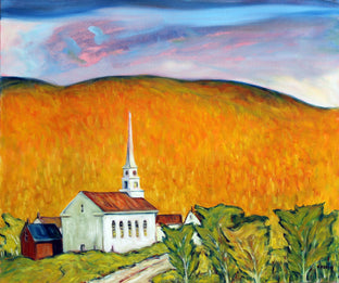 Original art for sale at UGallery.com | Evening, Stowe Community Church, Vermont by Doug Cosbie | $850 | oil painting | 20' h x 24' w | photo 1