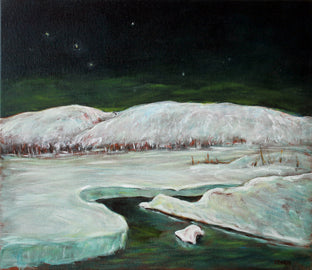 Original art for sale at UGallery.com | Winter Moonlight, Poconos by Doug Cosbie | $375 | oil painting | 12' h x 14' w | photo 1