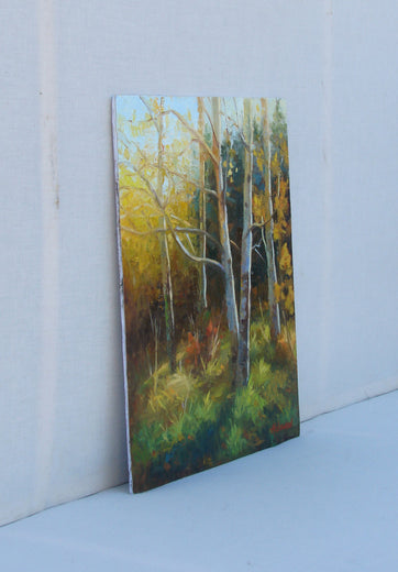 Aspens in Golden Light by Sherri Aldawood |  Side View of Artwork 