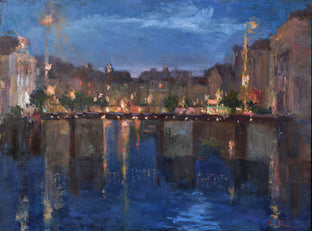 Original art for sale at UGallery.com | Moonlight in Amsterdam by Oksana Johnson | $1,275 | oil painting | 18' h x 24' w | photo 1