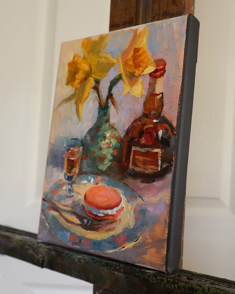 Daffodils with Macaron and Grand Marnier by Jonelle Summerfield |  Side View of Artwork 