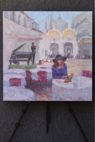 Original art for sale at UGallery.com | Breakfast on Piazza San Marco by Oksana Johnson | $3,175 | oil painting | 32' h x 32' w | photo 3