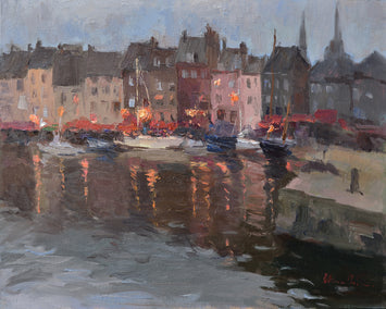 oil painting by Oksana Johnson titled Evening in a Harbor