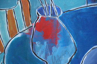 Original art for sale at UGallery.com | Pink and Yellow Fish by Feng Biddle | $1,300 | acrylic painting | 30' h x 30' w | photo 4